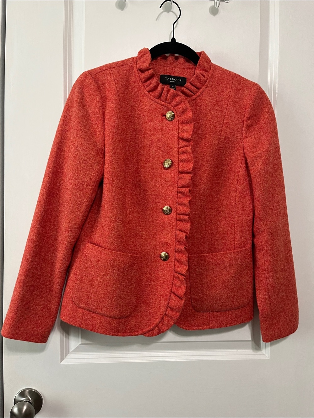 Talbots Wool Blend Ruffled Collar Blazer Sz 6 Petite